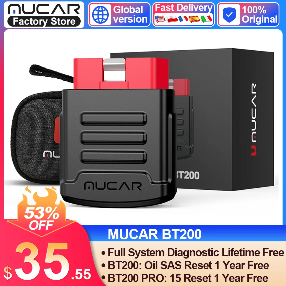 MUCAR BT200 Automotive Diagnostic Tools Obd 2 Bluetooth Wifi Scanner for All Cars Auto Obd2 Tester 15 Resets Diagnosis