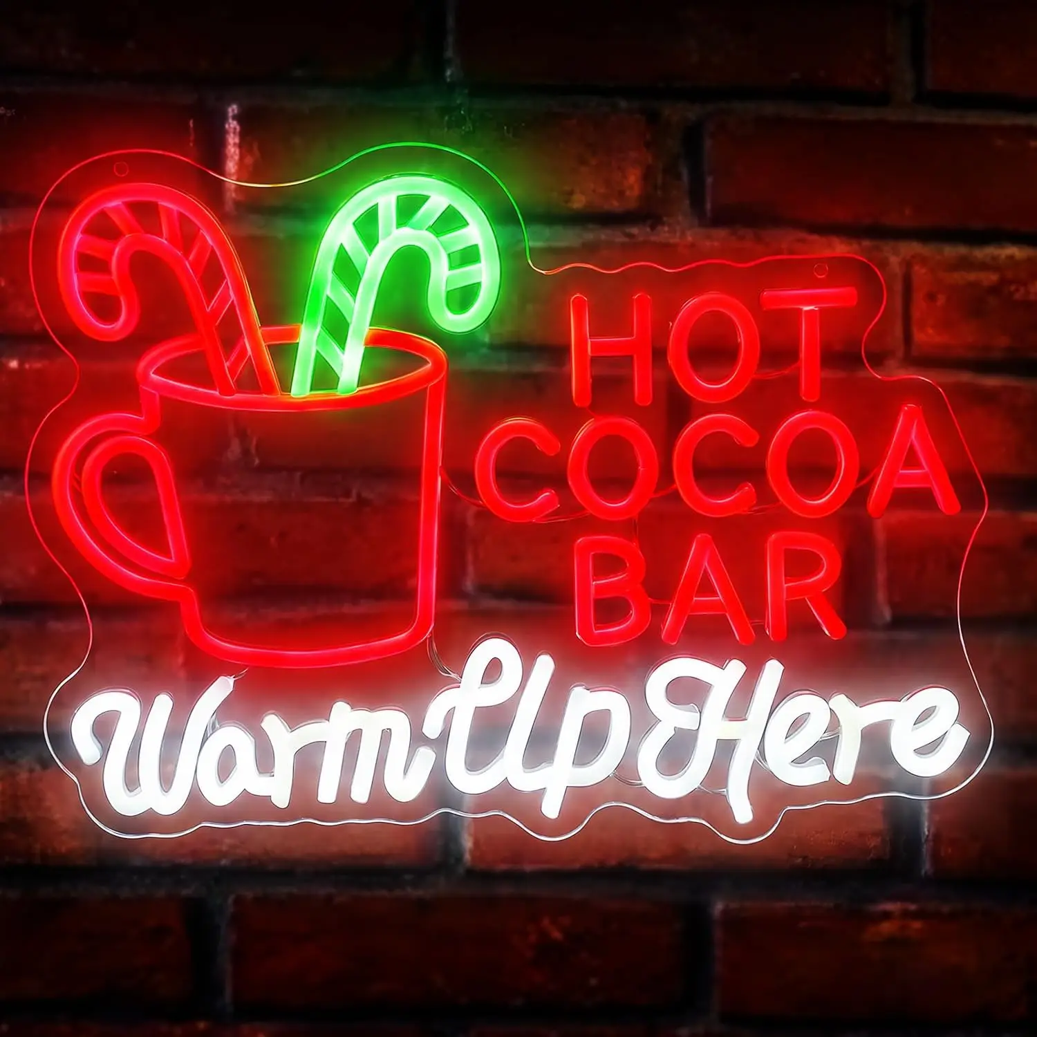 Hot Cocoa Bar Neon Sign Warm Up Here LED Neon Light USB Powered Wall Hanging Lamp Christmas Home Cafe Holiday Decoration Gift