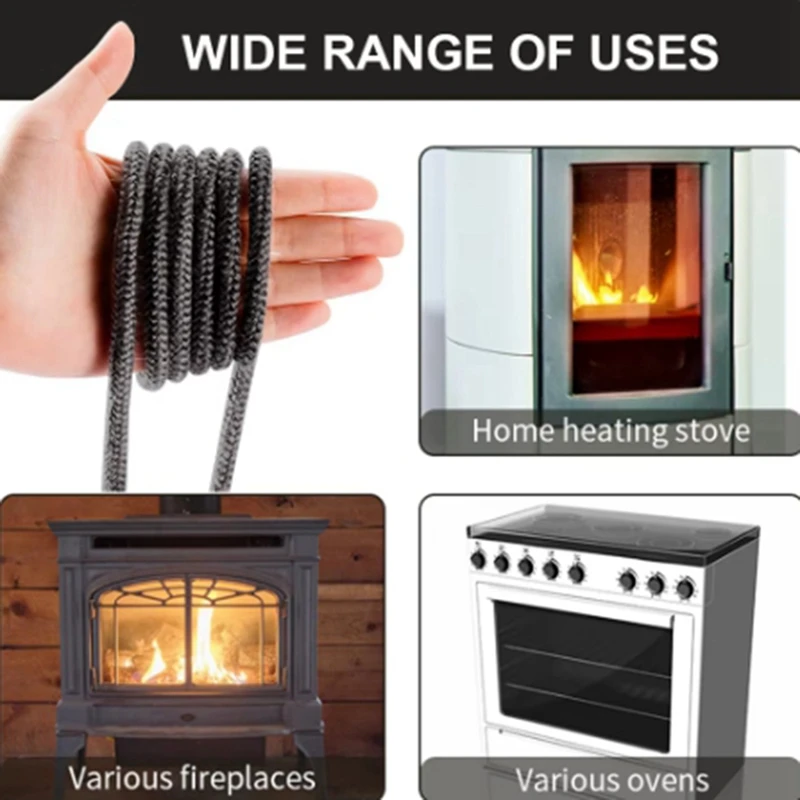 Stove Rope Fiberglass Fireplace Door Cord High Temperature Woodburner Black Gasket Cord 2.5M Length Sealing Rope