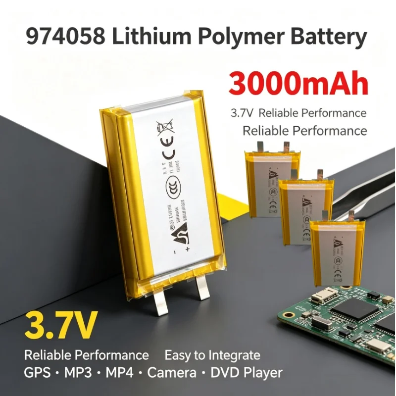 3.7V 3000mAh 974058 Rechargeable Li‑Polymer Cell Replacement for GPS MP4 & Camera