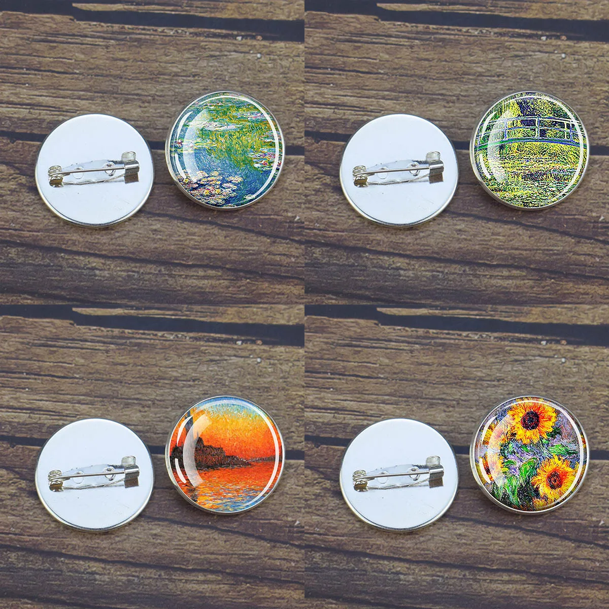 1PC Art Painting Oscar Claude Monet Impressions Theme Brooch Time Gem Glass Cabochon Metal Brooch Jewelry Gift Exquisite