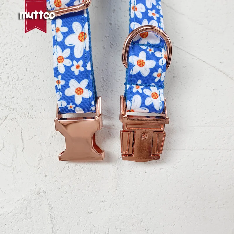 MUTTCO unique dog collar BLUE DAISY convenient to walk the dog leash accessory for small medium large dog 5 size UDC135M