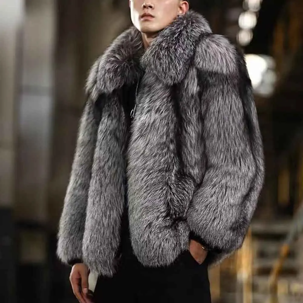 

2025 зимняя новая мужская меховая куртка с цветными блоками и длинными рукавами, американский ретро-модный модный свободный повседневный нишевый мужской топ High Street