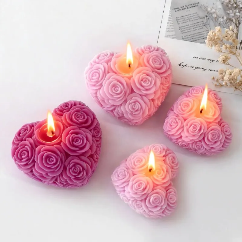 3D-Relief Rosenblüten-Liebeskerzen-Silikonform DIY Herz-Seifen-Gips-Ton-Bastelform Valentinstag Schokoladen-Kuchen-Backform – Detail 6