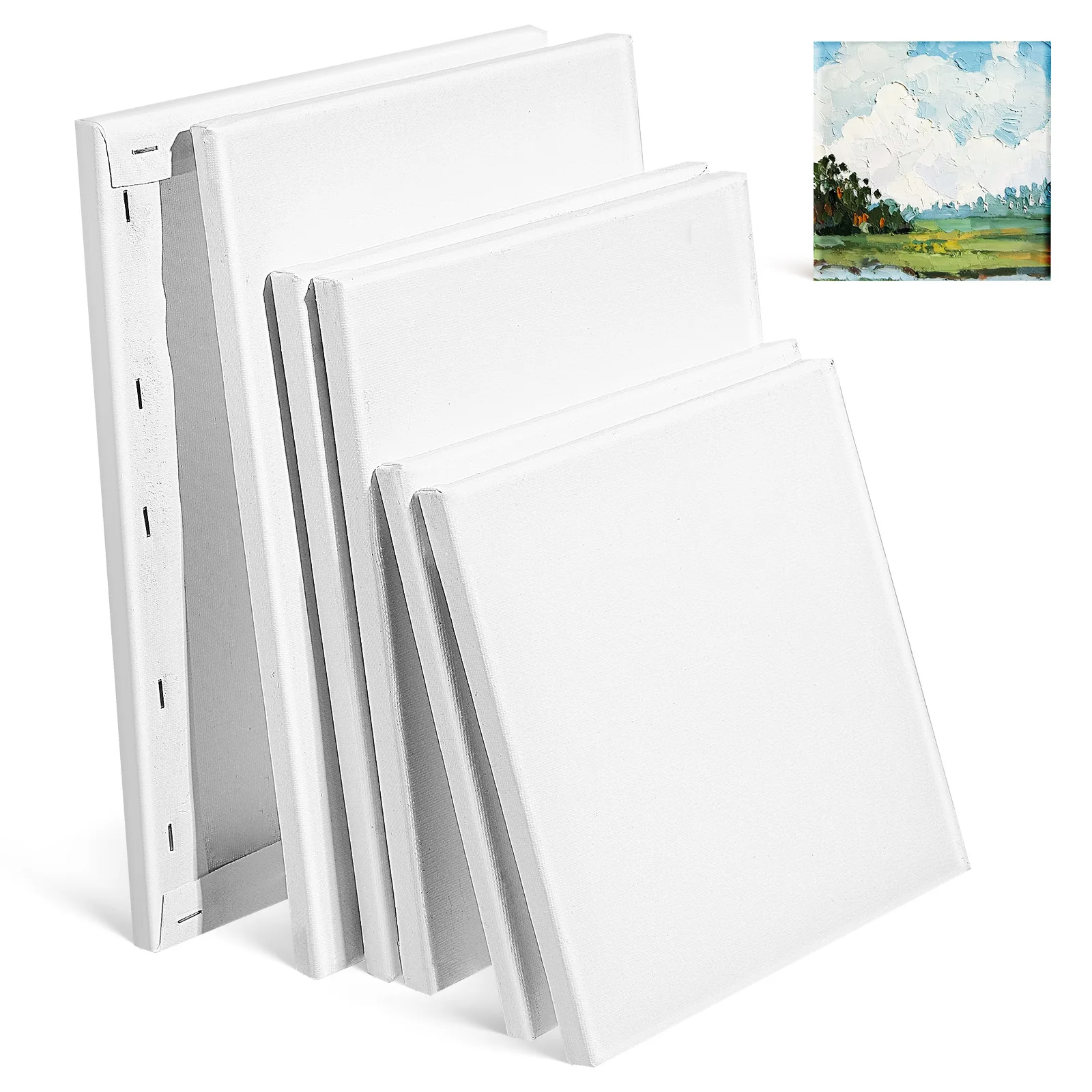 

Pack of 6 White Blank Square Artist Canvas Wooden Board Frame Cotton Artist Canvas Boards for Oil Painting Acrylic Watercolor