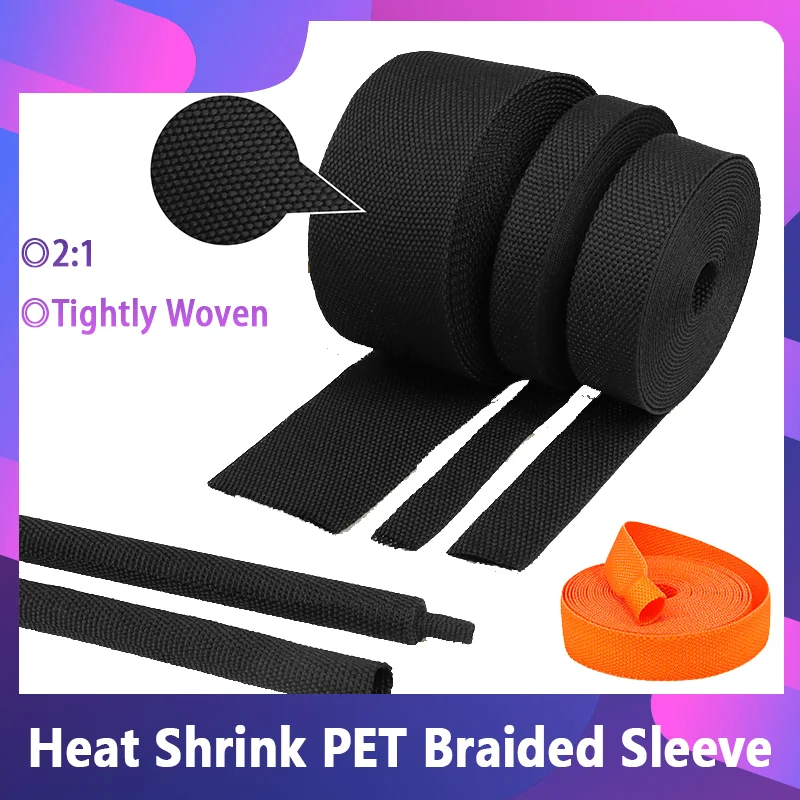 

New 1~50m PET Braided Cable Sleeve Heat Shrink Tube Insulation Flam Retardant Shrinkable Protection Wrap Sheath Wire Organizer