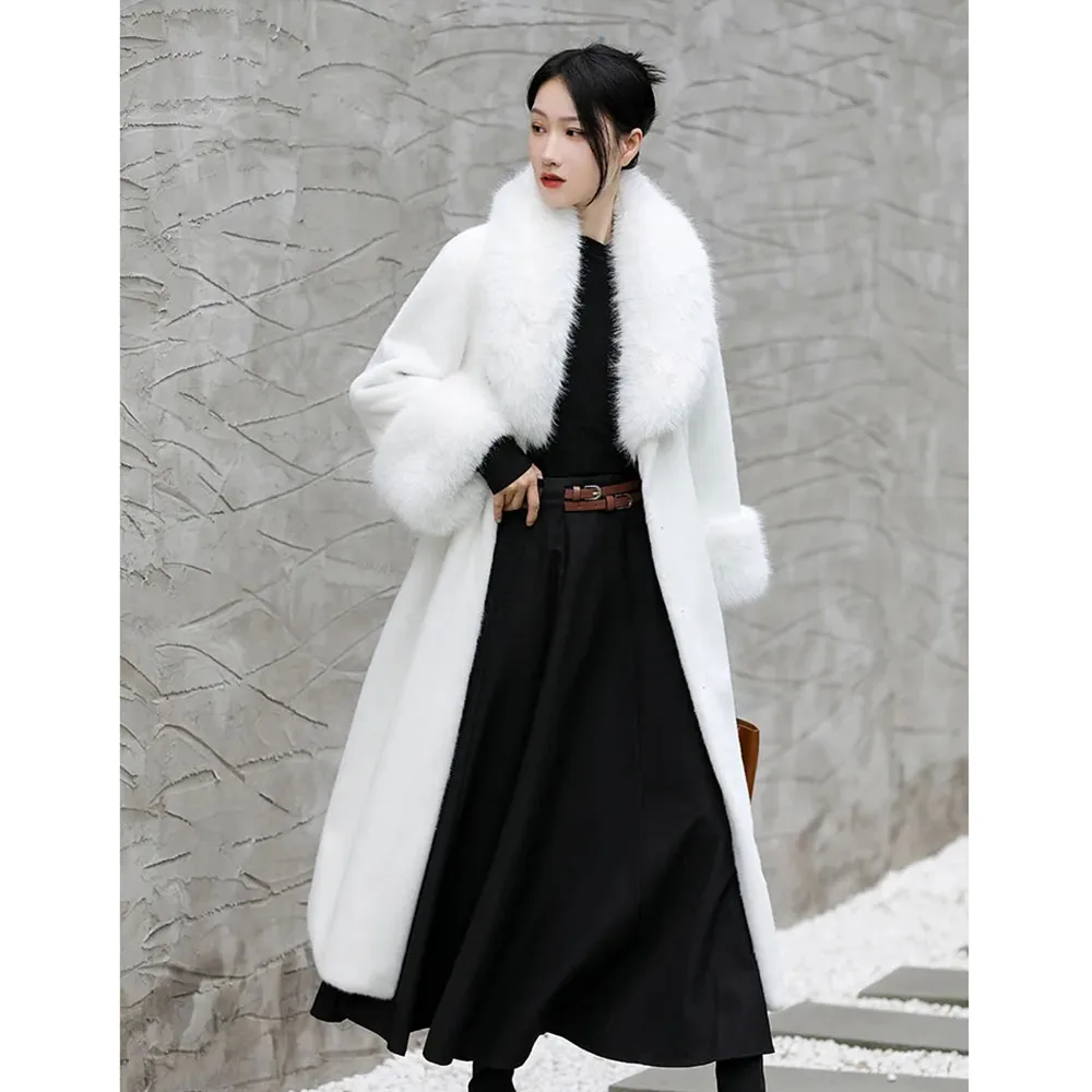 Fox Fur Collar Fur Jacket Women\'s 2023 Winter New Imitation Mink Plush Long Mink Coat High End Temperament Female Overcoat S-6XL