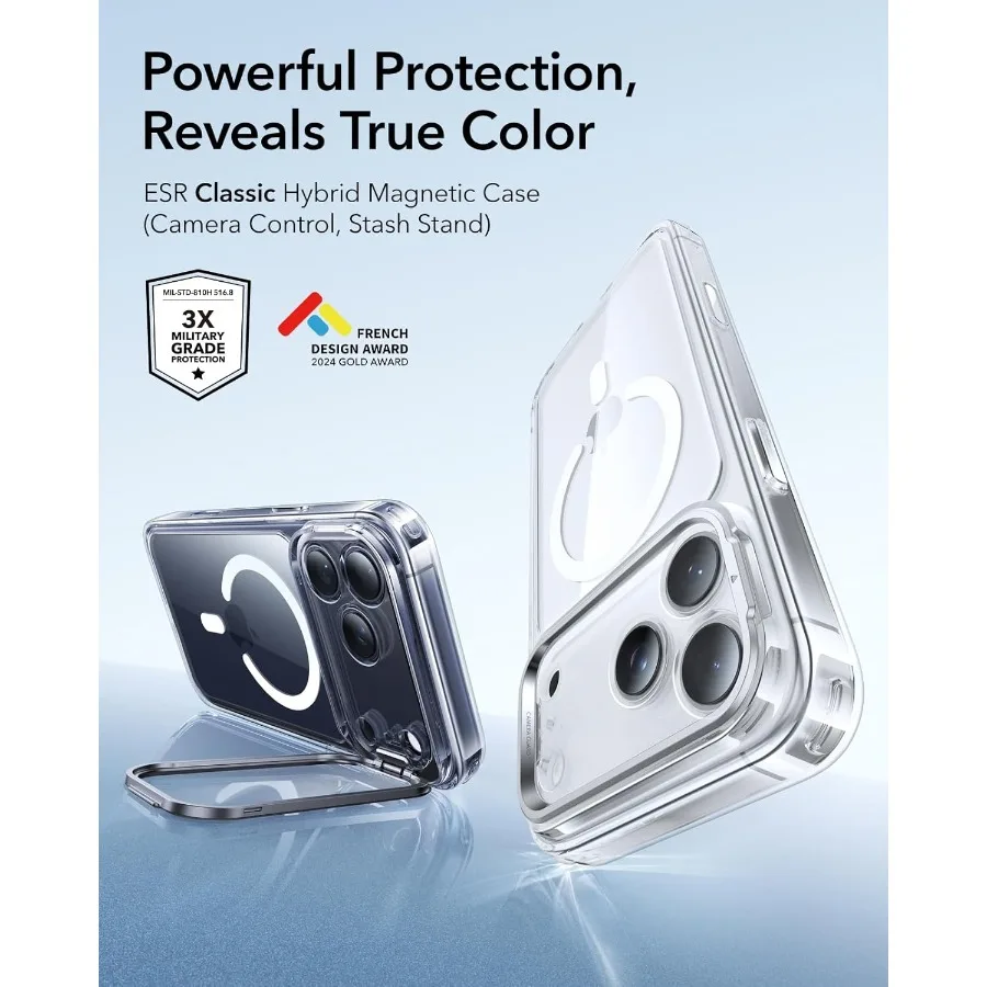 Per iPhone 17 Pro Custodia con supporto Stash Cover di controllo fotocamera compatibile con MagSafe Protezione anticaduta di livello militare magnetica