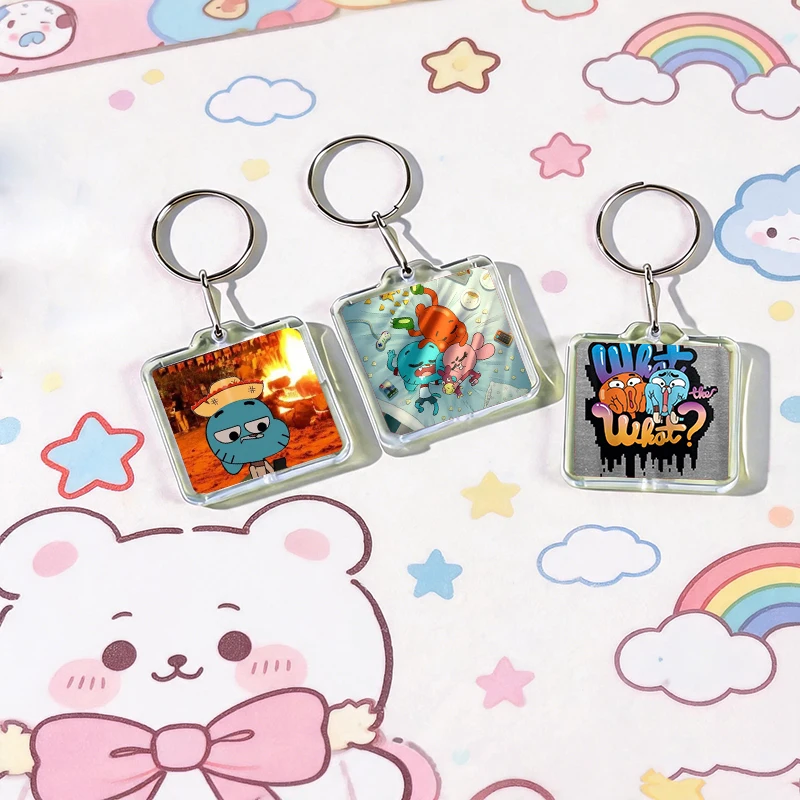Funny Cartoon Game Figure Darwin Gumball Watterson Acrylic Keychain Handmade Hanging Ornaments for Clothes Backpack Decoration