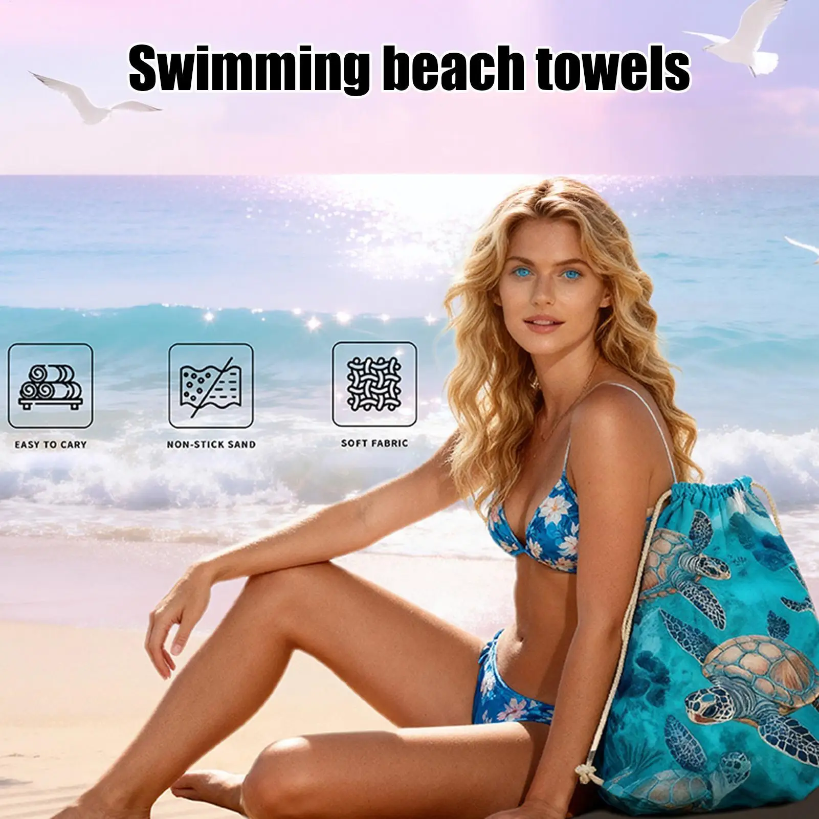 

Beach Towel Backpack Foldable With Drawstring Design Swim Pool Towels For Swimming Summer Vacation Travel Camping Gym Birthday