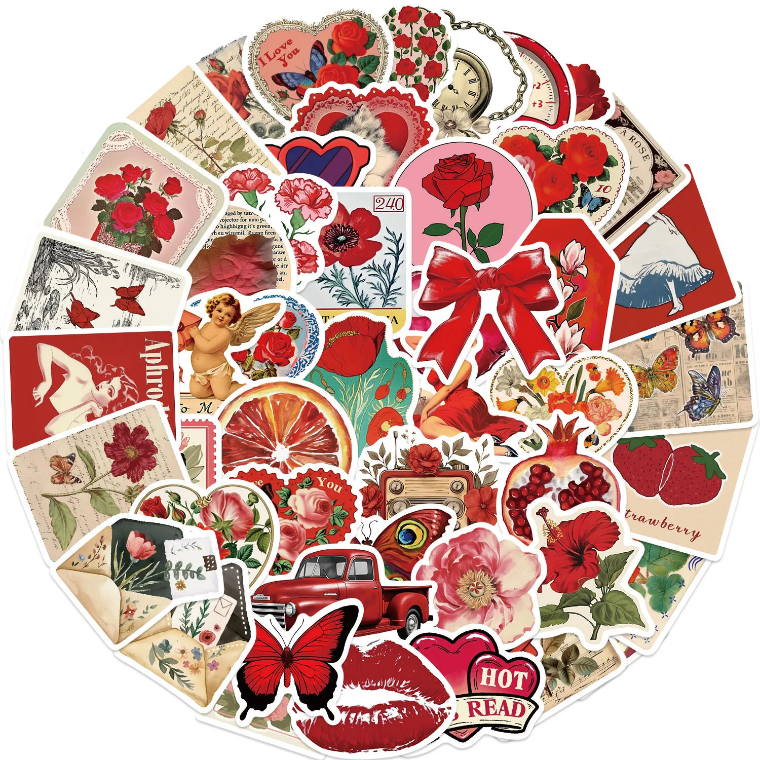 10/30/50PCS Retro Rode Esthetische Graffiti Sticker voor Gitaar Laptop Bagage Decals Telefoon Notebook Briefpapier waterdichte Stickers