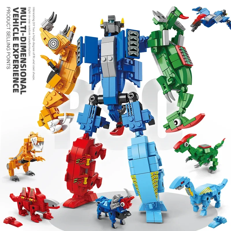 Décennie s de construction de robot de morphing de dinosaure Mech, jouet éducatif pour garçon, modèle adapté, combinaison multi-formes, cadeau pour enfants, 6 en 1