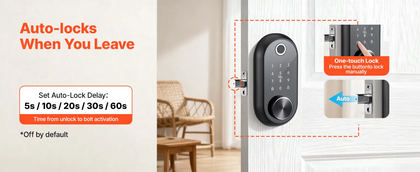 SucceBuy Fingerprint Door Lock Electronic Biometric Deadbolt with Touchscreen Auto Locking Anti-Peeking Password for Apartment