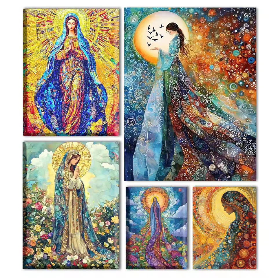 5D DIY Diamond Painting Religious Virgin Mary Full Square/Round Mosaic Home Wall Decoration Klimt Style Art Complete Embroidery