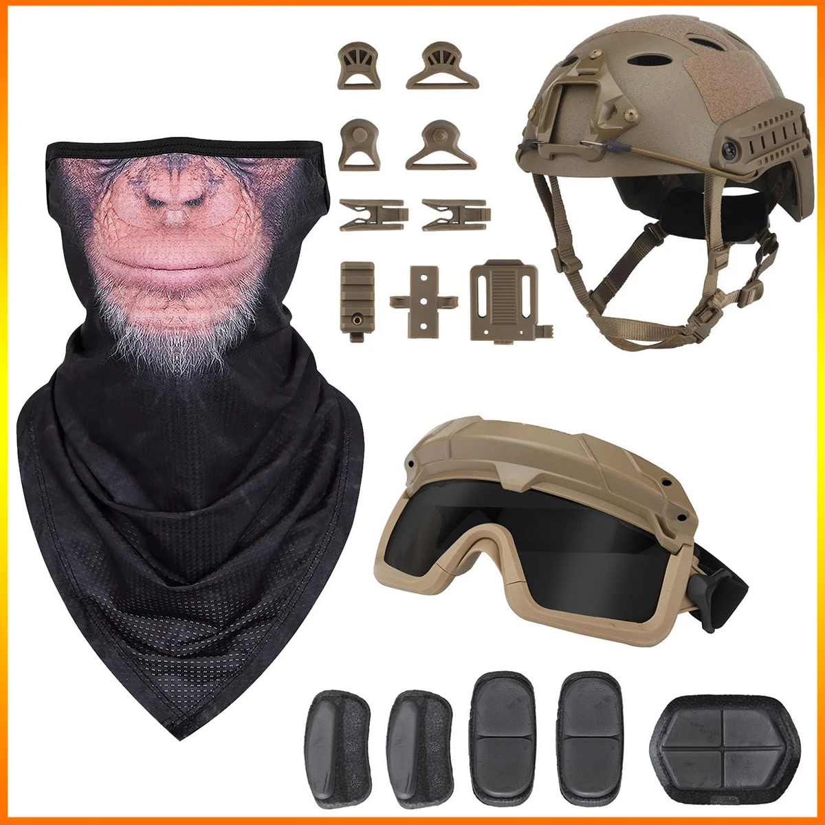 

Tactical Beast Alliance-Gorilla Tactical Gear Set Features a Tactical Helmet High-Definition Goggles & a Cooling Ice-Silk Scarf