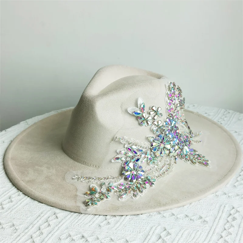 Sombrero fedora de flor de diamante de gamuza vegana sombrero retro sombrero de ala ancha sombrero de gamuza para hombre sombrero de copa sombrero suave al por mayor sombrero hombre шляп
