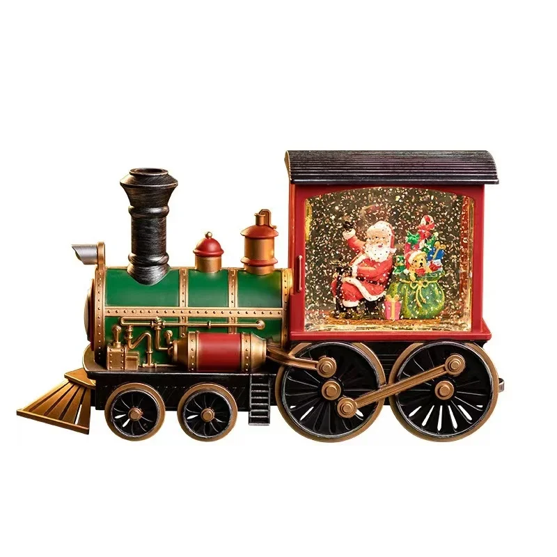 Small Train Crystal Ball Automatic Snow Music Box Festive Christmas Decorations with Santa Claus Night Light Christmas Gift