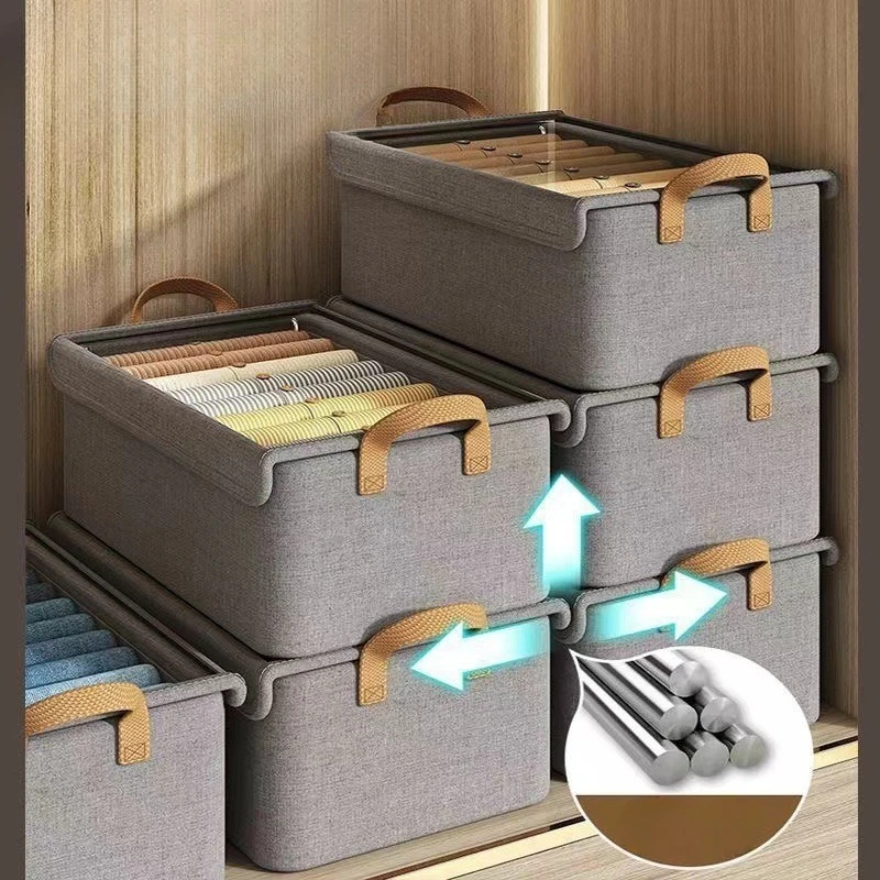 

3pcs Foldable Storage Box with Lid-Wardrobe Organizer,Durable Non-Woven Fabric, For Living Room, Laundry Room, Clothes Organizer