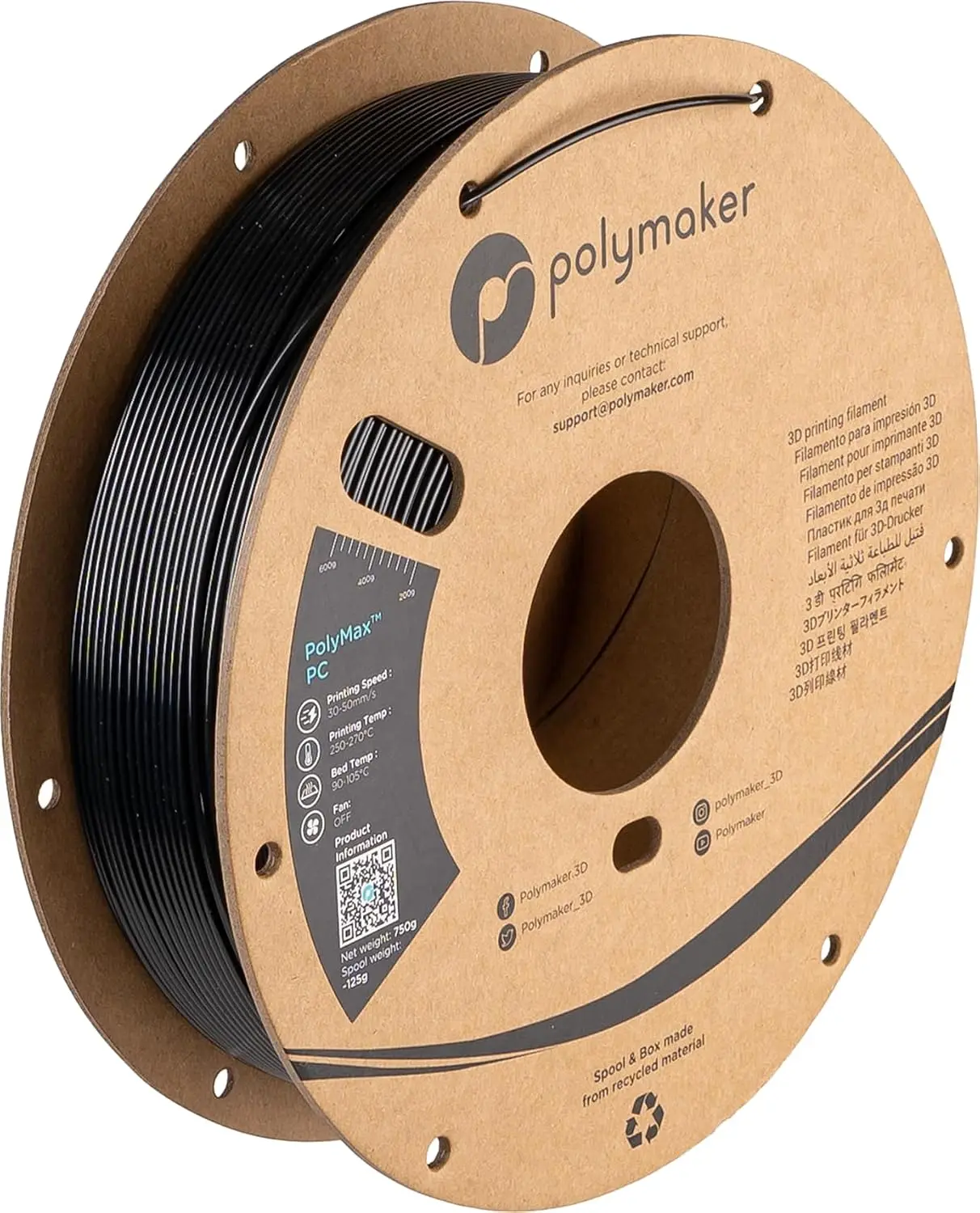 Polymaker PolyMax Tough PC Filament 1.75mm 0.75kg High Strength High Temperature Polycarbonate 3D Printer Filament