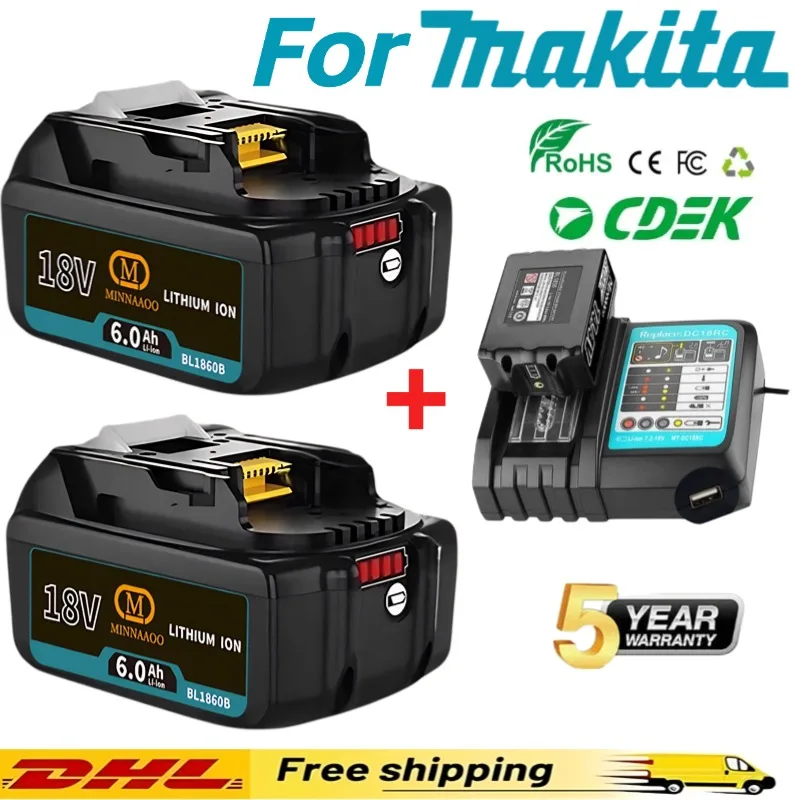 

Оригинальный аккумулятор Makita 18 В. 6,0 Ач перезаряжаемая батарея для замены аккумулятора для электроинструментов Makita BL1860B BL1850B BL1840B BL1830B