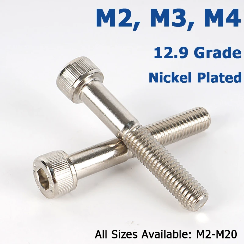 5-100pcs M2 M3 M4 Part Half Thread Allen Head Bolts Nickel Plated Grade 12.9 Steel Hexagon Hex Socket Cap Partial Tooth Screws
