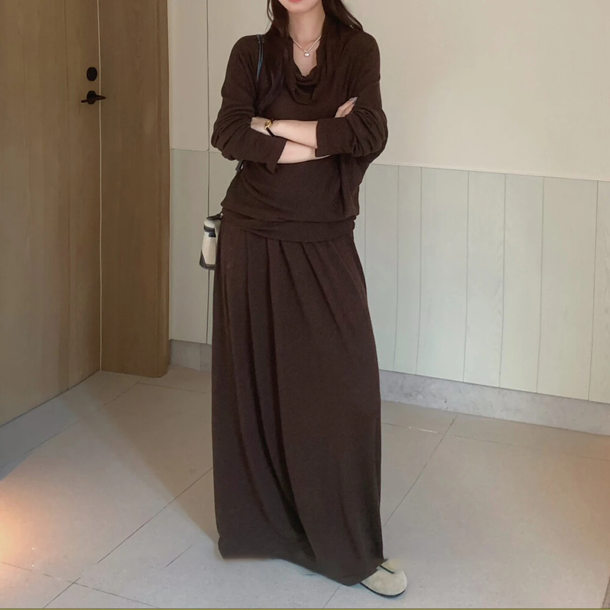 KWTX Women’s Linen Knit Two Piece Set Oversized Solid Color Top and Skirt Casual Minimalist Belted Round Neck Comfy  Fall 2025