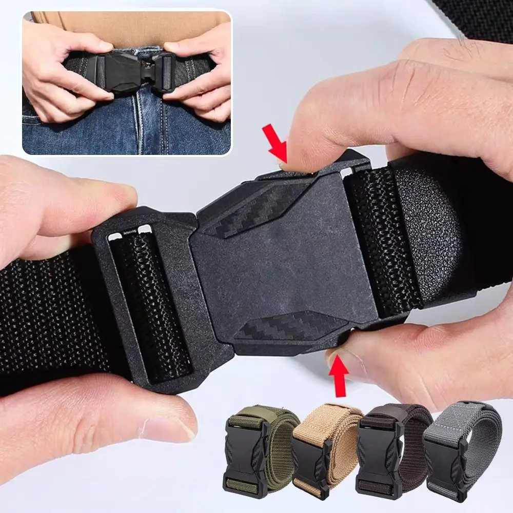 Nylon Canvas Woven Men's Belt Automatic Buckle Quick Release Men's Waist Strap Metal-Free Plastic Buckle Belt Toothless