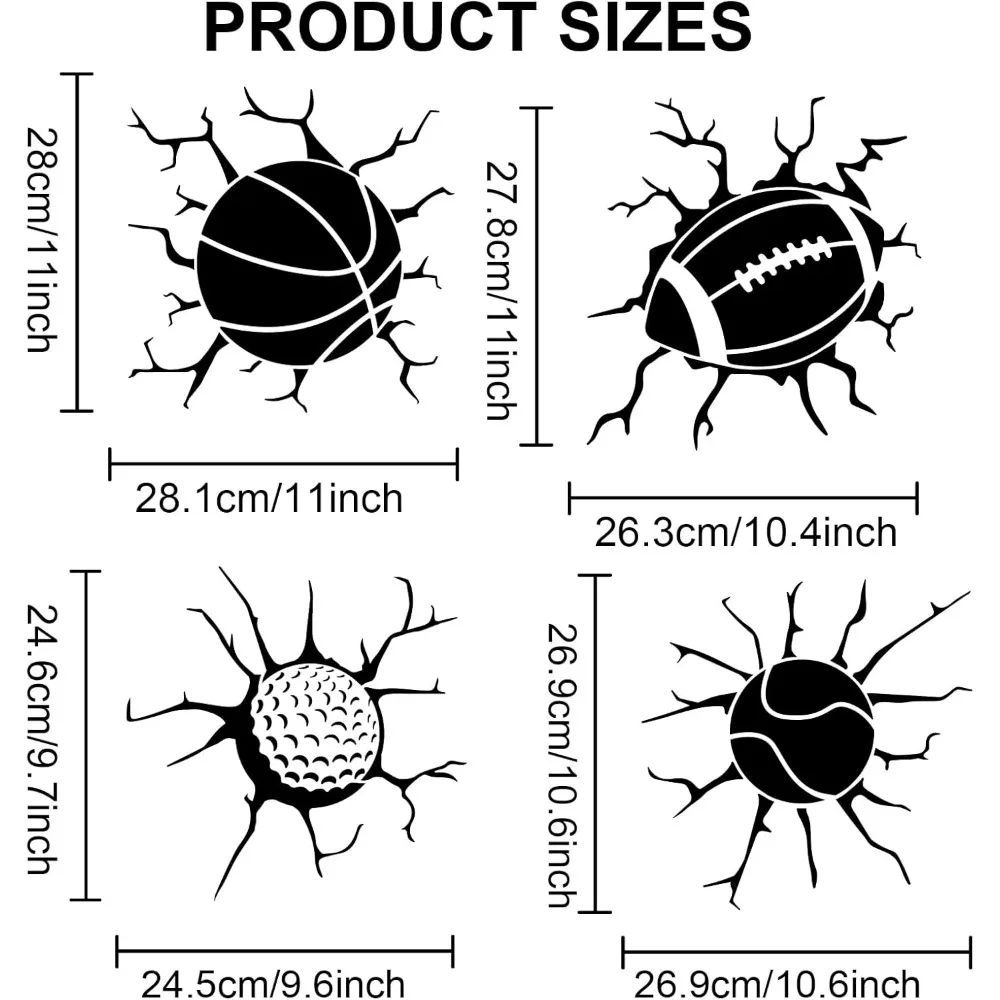 6pcs Sports Ball Stencils 11.8×11.8inch Wall Cracks Basketball Football Rugby Baseball Tennis Ball Golf Ball Stencils Reusable