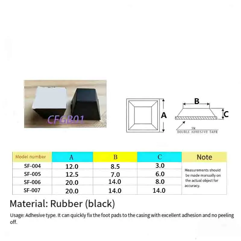 Self-Adhesive Thick Square Feet Pads - Non-Slip Shock-Absorbing Bumpers for PC Case/Furniture, Rubber Anti-Collision Pads
