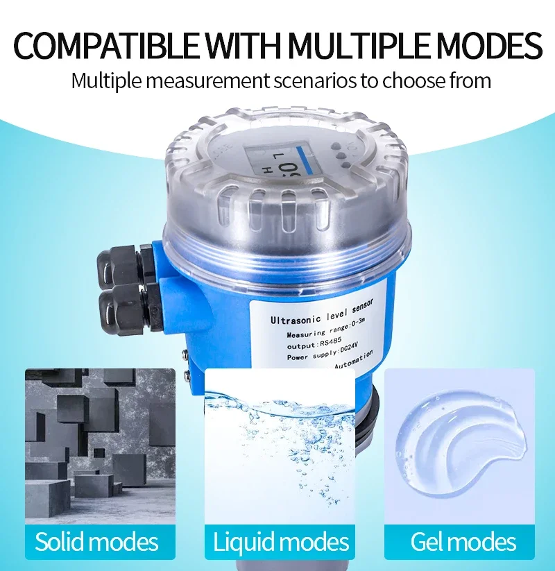 Water Tank Liquid Level Measurement CE Marked Ultrasonic Level Transmitter 15m Display Aluminium Alloy 0.5%