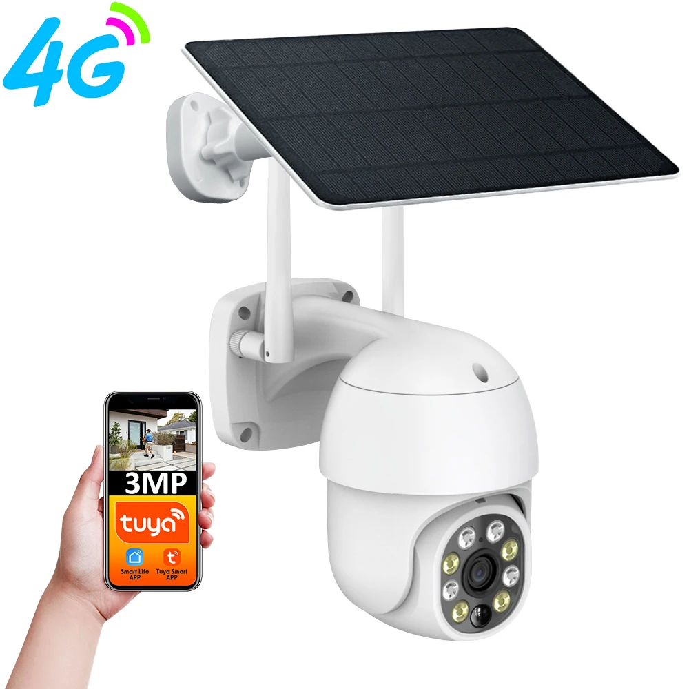 EU 4G LTE Sim Card Battery Solar Outdoor Waterproof Security Surveillance IP CCTV Motion Tracking PIR Detection 3MP PTZ Camera