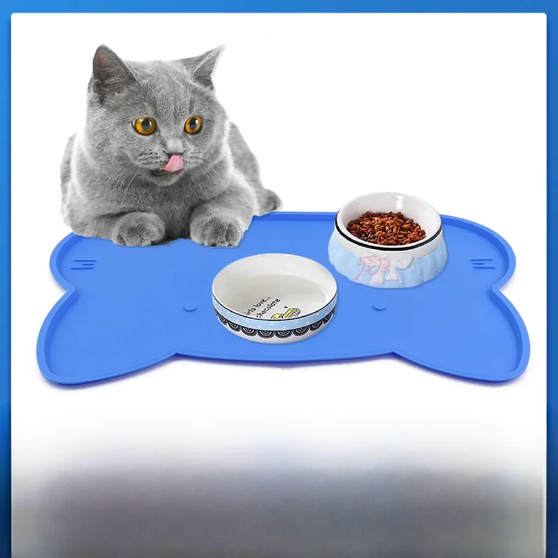 Silicone Pet Placemat Waterproof Non-slip Feeding Mat Raised Edge Food Mat Cat Dog Bowl Mat Cat Food Mat