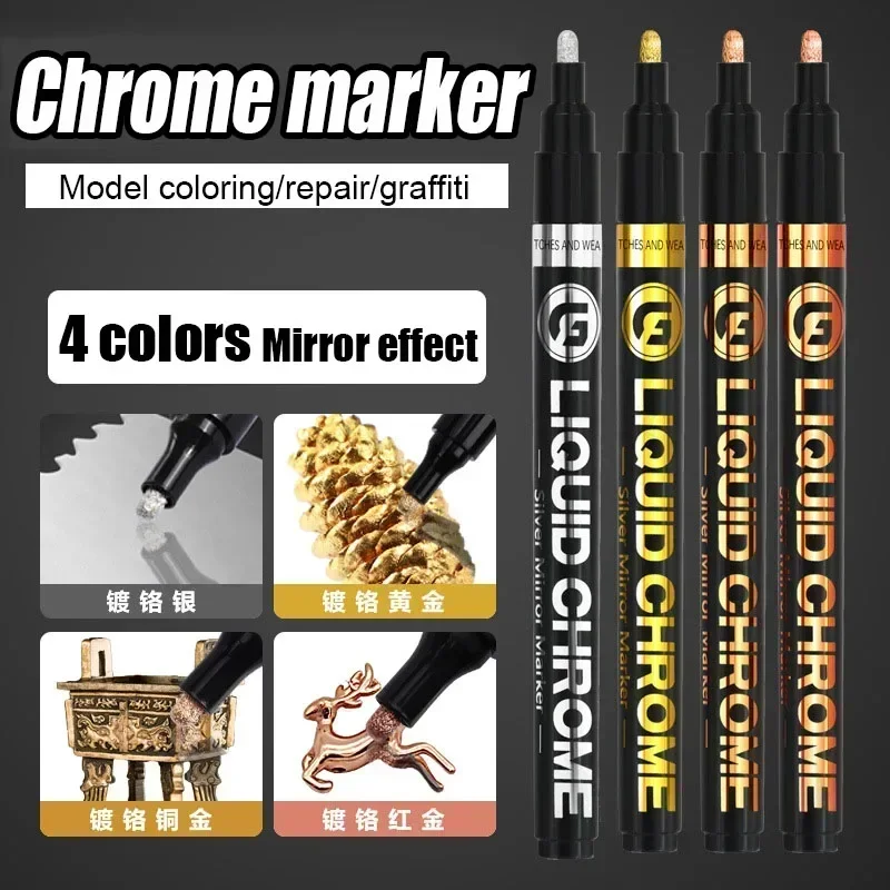 Chromowany marker lustrzany 2mm/3mm srebrny złoty odblaskowy metaliczny długopis z farbą Touch-up trwały długopis w płynie