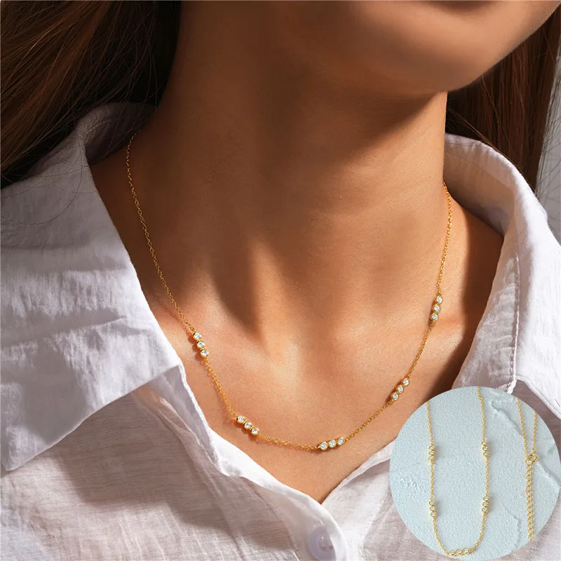 

100% 925 Sterling Silver Zircon Geometric Necklace for Women Girl Simple Fashion Round Design Jewelry Party Gift Dropshipping