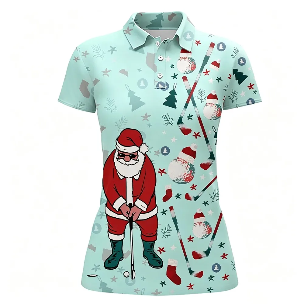 Women's Santa Claus V Neck T Shirt Short Sleeve Golf Top Casual Summer Holiday Graphic Sportswear Fashion Tee Shirt