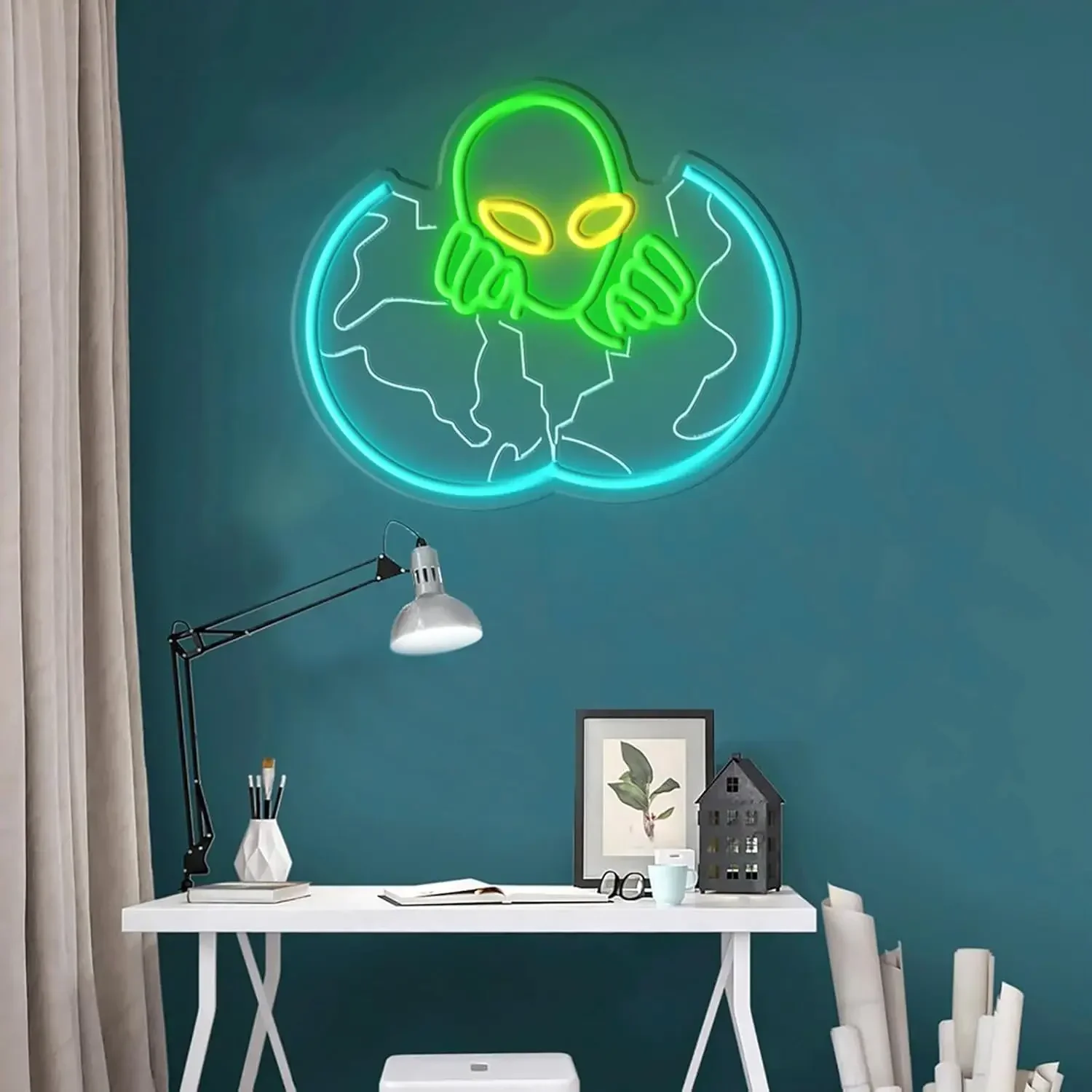 地球から出現するエイリアン-ネオンライトサイン-ledネオンサイン-usb電源-調光可能-sfルーム-ゲームルーム-寝室-オフィス装飾