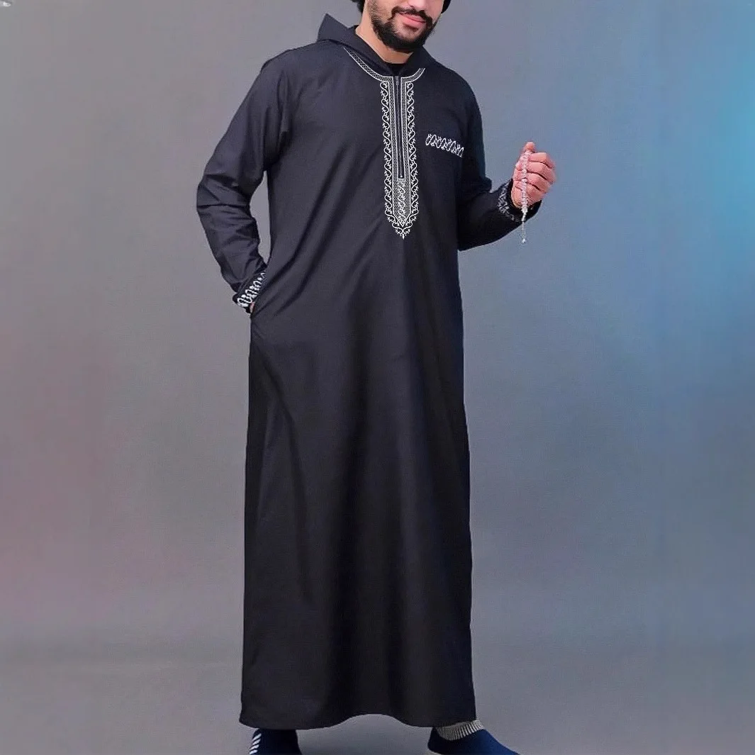 

Eid Muslim Men Abaya Kaftan Ramadan Hooded Zipper Embroidery Morocco Dubai Abayas Jalabiya Islam Arab Long Robe 2026 Spring