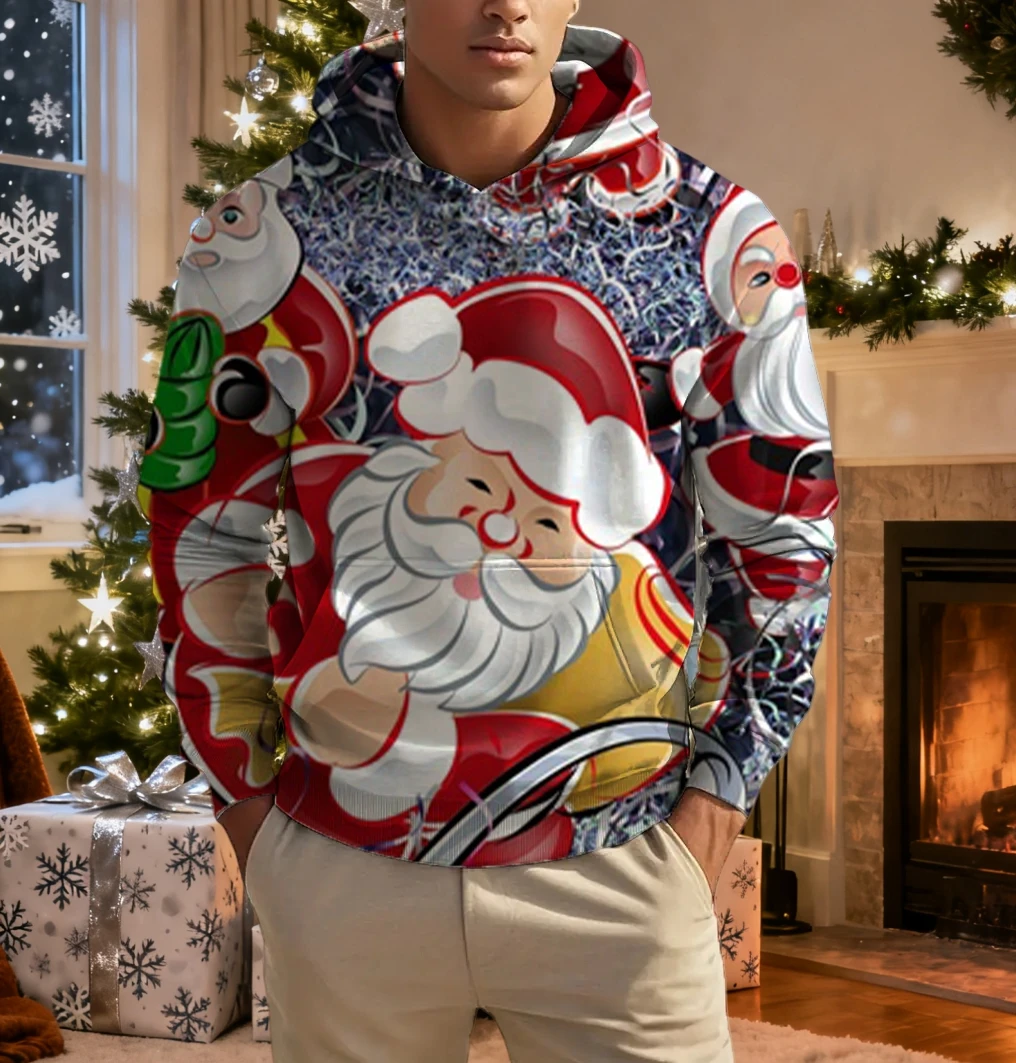 الرجال عيد الميلاد الرنة طباعة هوديي الحيوان الكرتون نمط البلوز عارضة لطيف البلوز المتضخم المتناثرة للجنسين الملابس #4