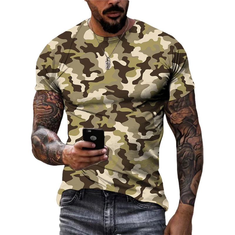 Proste koszulki z grafiką kamuflażową Letnia moda z krótkim rękawem O Neck Koszulki z nadrukiem 3D Casual Outdoor Sports Luźne koszulki męskie