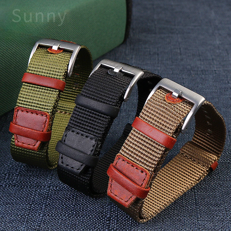 High Quality Nylon Genuine Leather Watchband for Hamilton Army Green Gray Field H69439931 411 Series Men\'s Outdoor Watch Strap