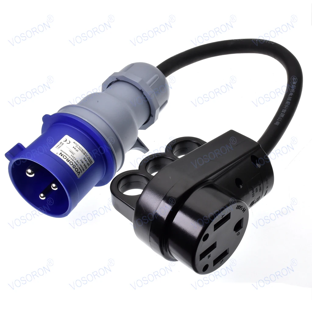 32A Single Phase Blue CEE Male to NEMA 14-50R Adapter Cord with Hand Grip, RV Generator EV Caravan Outdoor Charging Cable