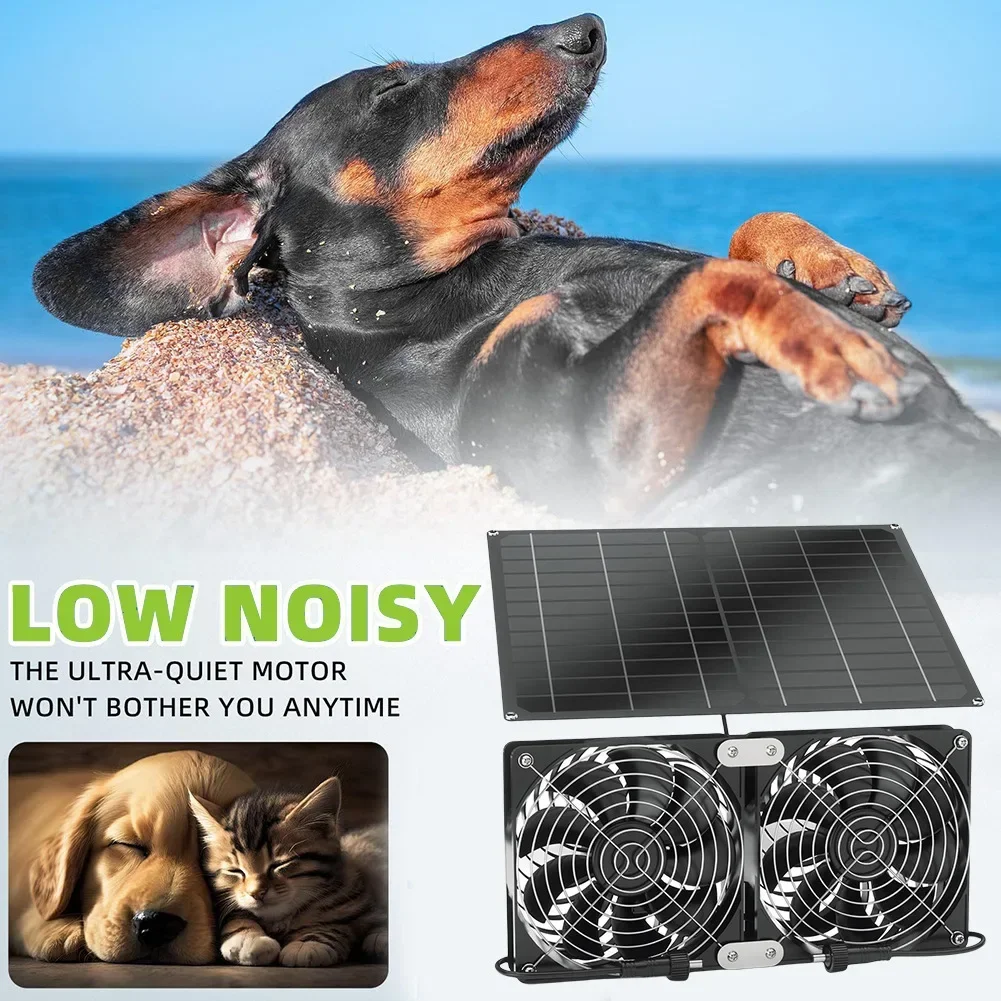 Solar Dual Exhaust Cooling Fan Unit with High Power Solar Panel Low Noise 3200RPM for Chicken Coop Dog House Greenhouse Shed