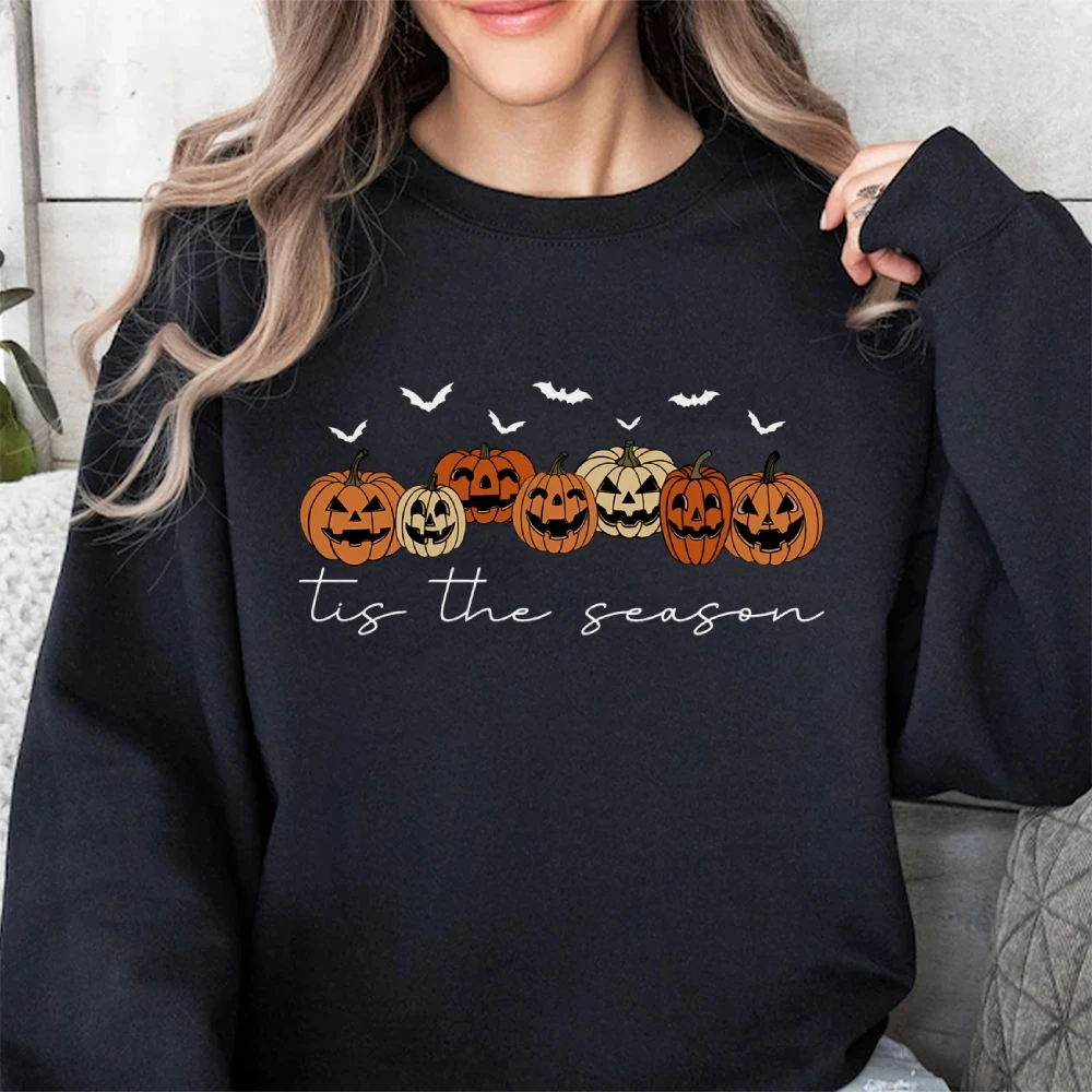 

Fall Halloween Pumpkin Patch Sweatshirt Type Of Pumpkins Long Sleeve Top Spooky Season Holiday Autumn Sweater Thanksgiving Gift