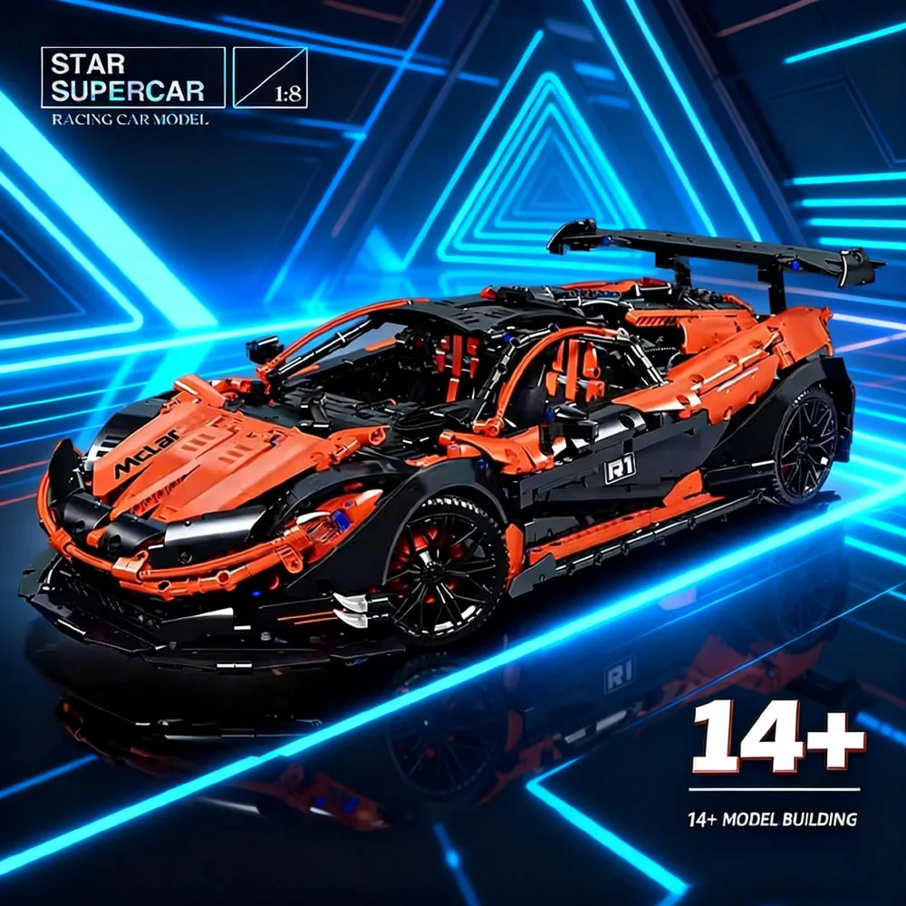 High-Tech JIESTAR 91104 MOC Maikalun P1 Super Sports Car Black Orange Racing Moc Modular Building Blocks adult Model Toy 3316pcs