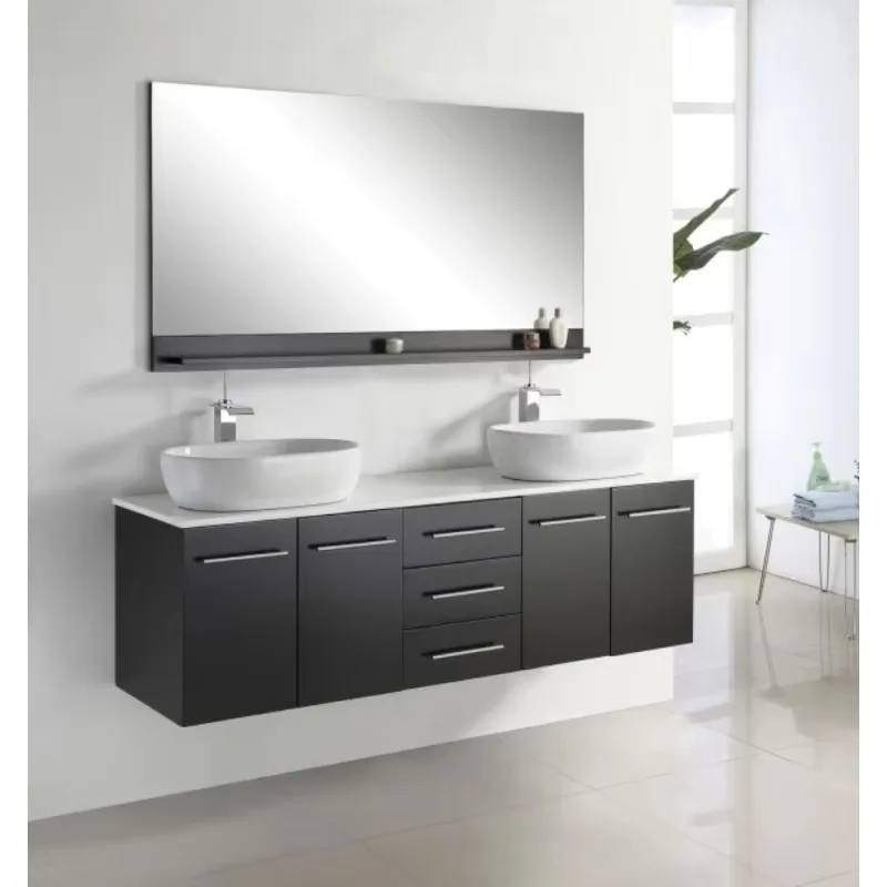 مخصص الحمام الغرور مع حوض غسيل مرآة الصمام الثنائي الباعث للضوء أثاث الفندق التجاري لخزائن حمام الفندق الفاخرة