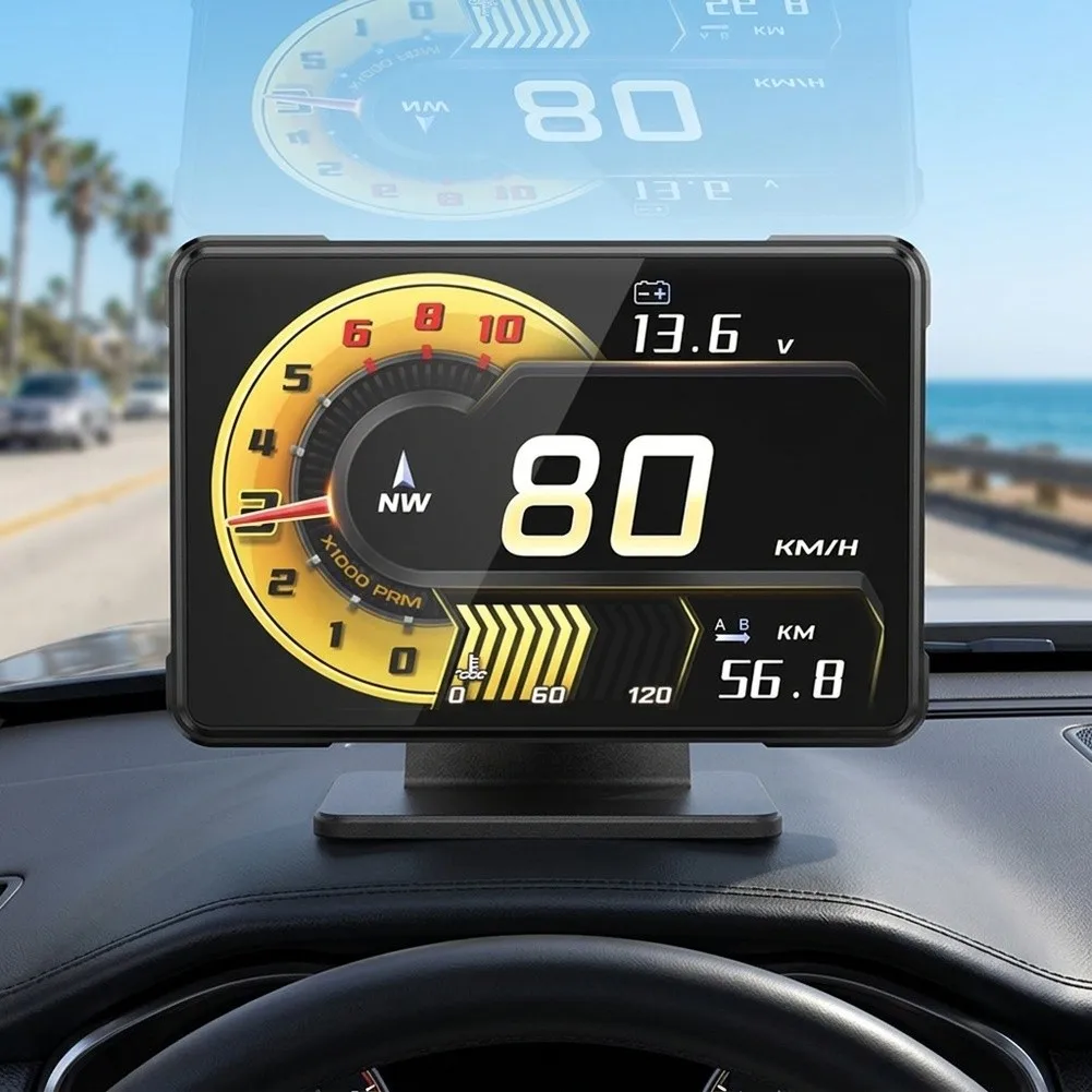 OBD2 HUD Display for Gas Cars 2008+ Showing Real-Time Voltage Speed RPM for Turbo Boost and Oil for temp on Windshield