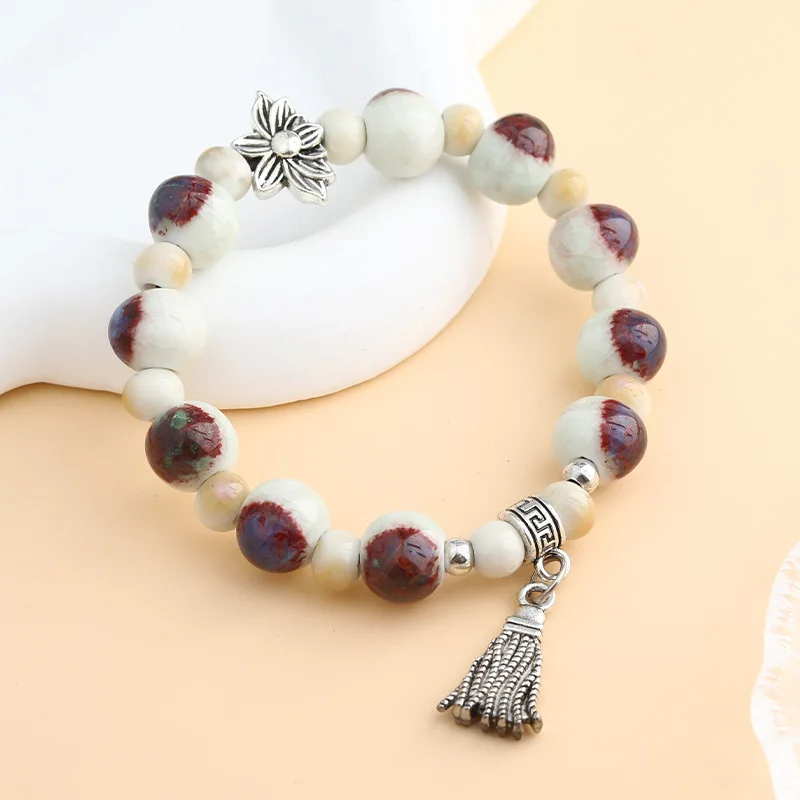 Jingdezhen Artisanal Ceramic Bead Bracelet | Handcrafted Minimalist East Asian Style Stackable Jewelry for Women