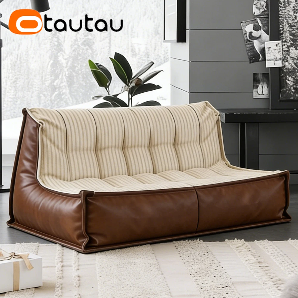 

OTAUTAU 2-seat Bean Bag Lounger Cover Leather Cotton Linen Pouf Couch Beanbag Cover SF633【No Filler!Need Buy Filler Yourself!】
