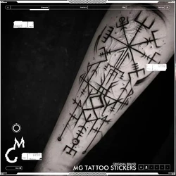 Tattoo Mysticism Diablo Trident Fighting Waterproof Tattoo Stickers Black White Tide Brand Pattern Personalized Flower Arm
