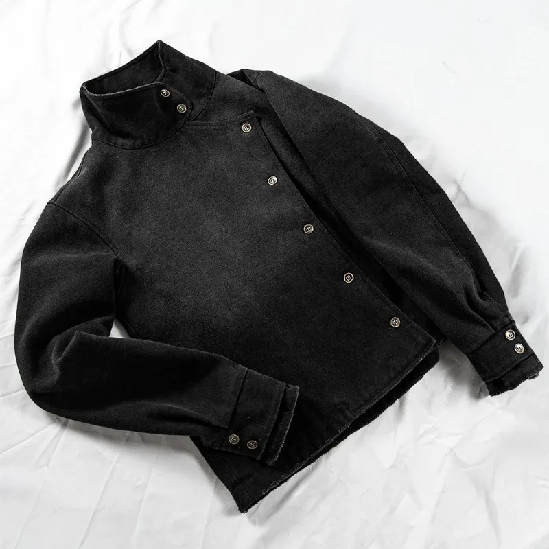 Y2k Fencing Jacket Vintage Wash Gradient Irregular Buttons Unisex Jacket Gothic Harajuku Streetwear Canvas Cotton Casual Jacket